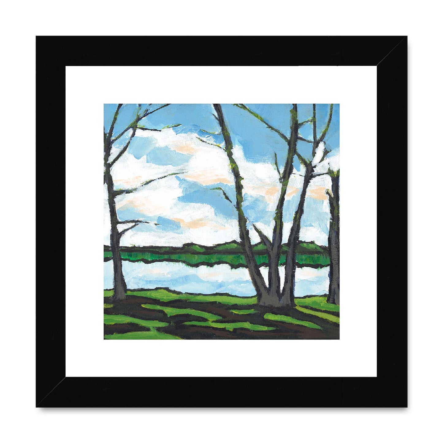 Framed Fine Art Print, White Mat,Lakeshore in Acrylic, FPS-1101, 8"x8", Black Frame