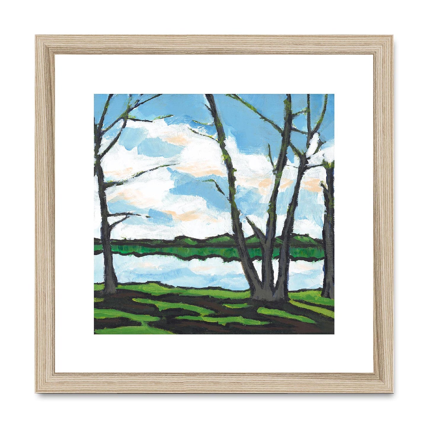 Framed Fine Art Print, White Mat,Lakeshore in Acrylic, FPS-1101, 12"x12", Natural Frame
