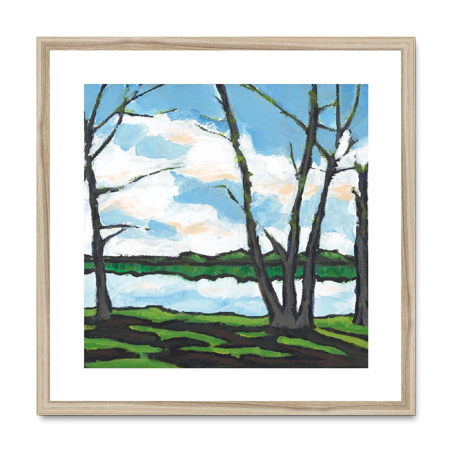 Framed Fine Art Print, White Mat,Lakeshore in Acrylic, FPS-1101, 20"x20", Natural Frame