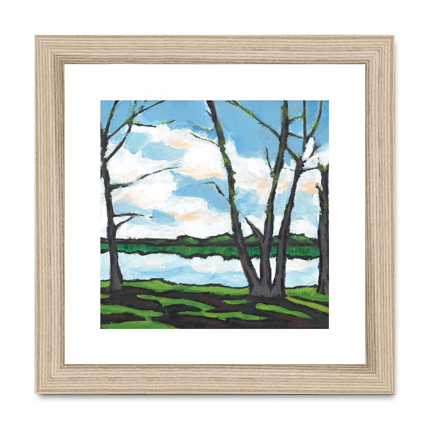 Framed Fine Art Print, White Mat,Lakeshore in Acrylic, FPS-1101, 8"x8", Natural Frame
