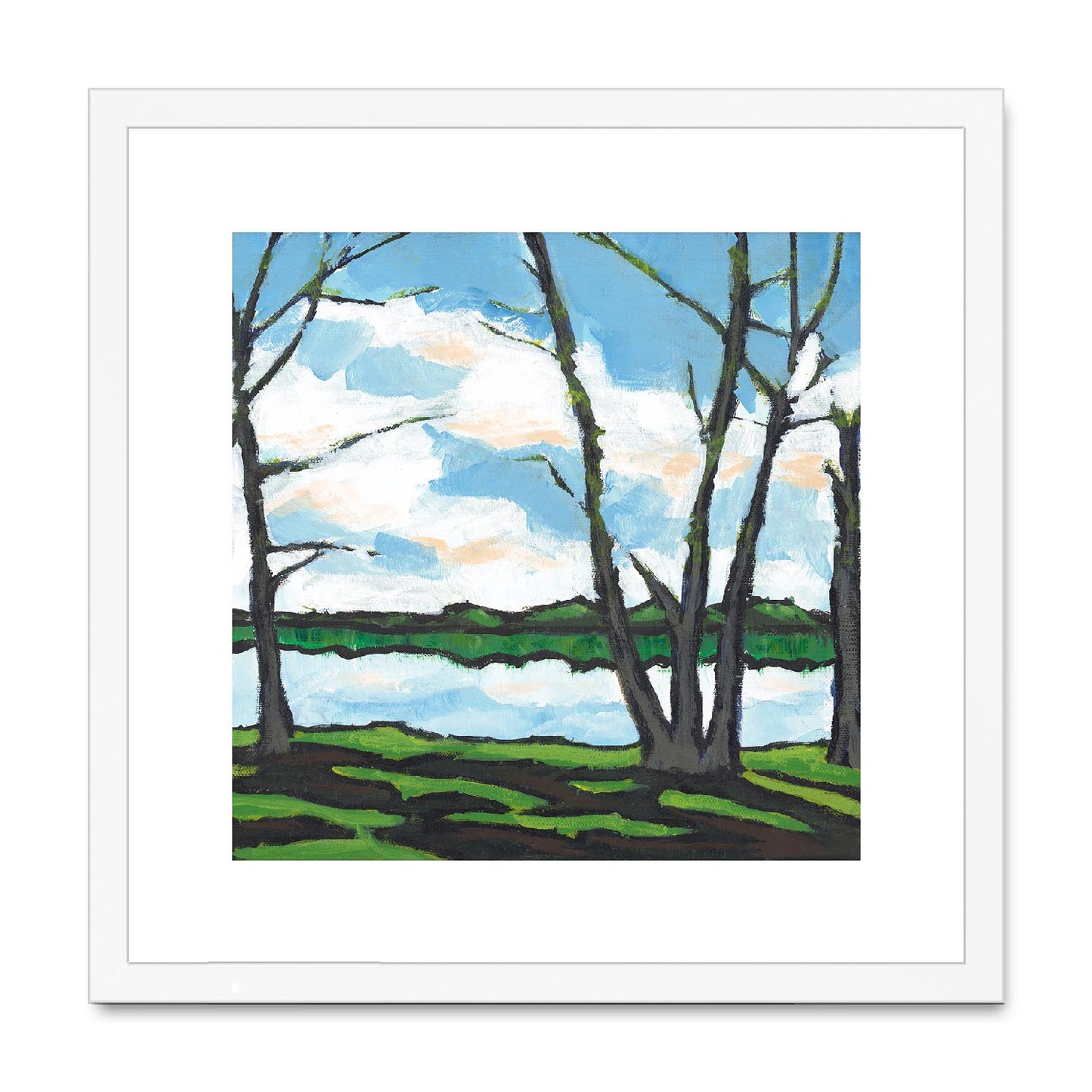 Framed Fine Art Print, White Mat,Lakeshore in Acrylic, FPS-1101, 16"x16", White Frame