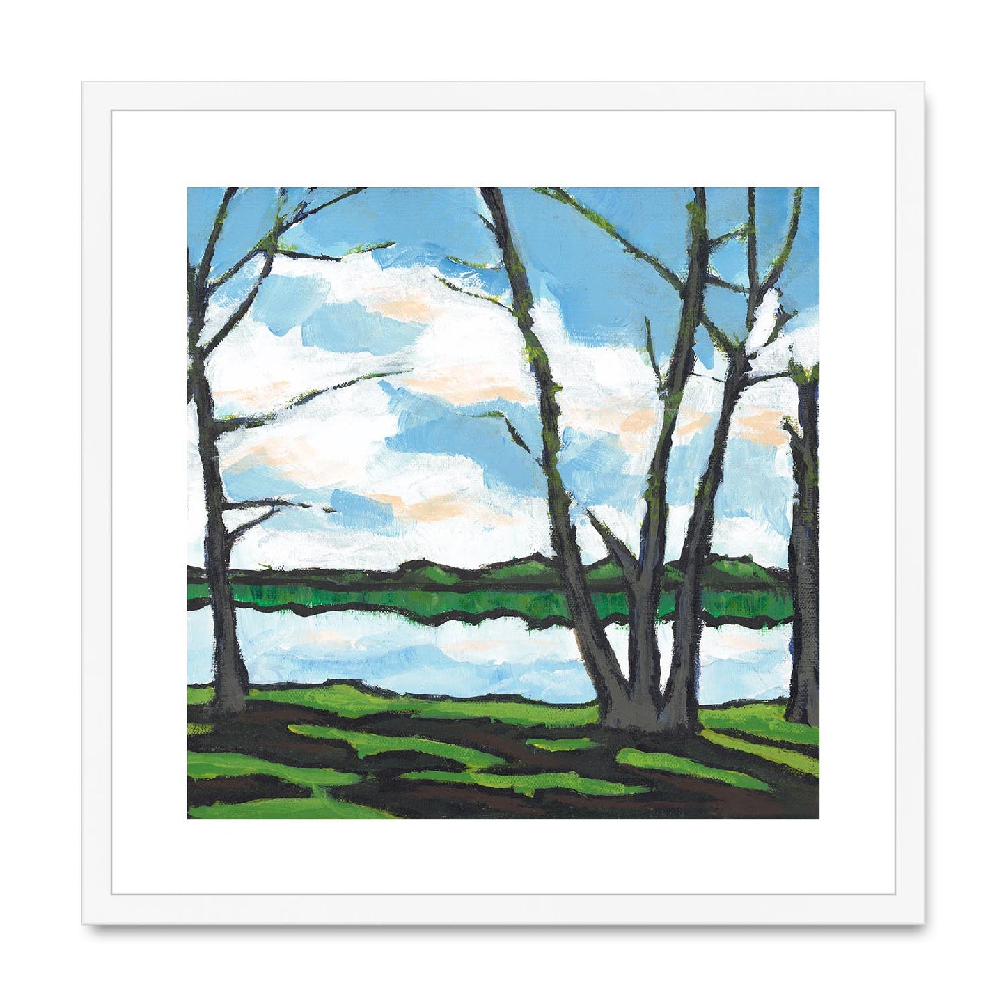 Framed Fine Art Print, White Mat,Lakeshore in Acrylic, FPS-1101, 20"x20", White Frame