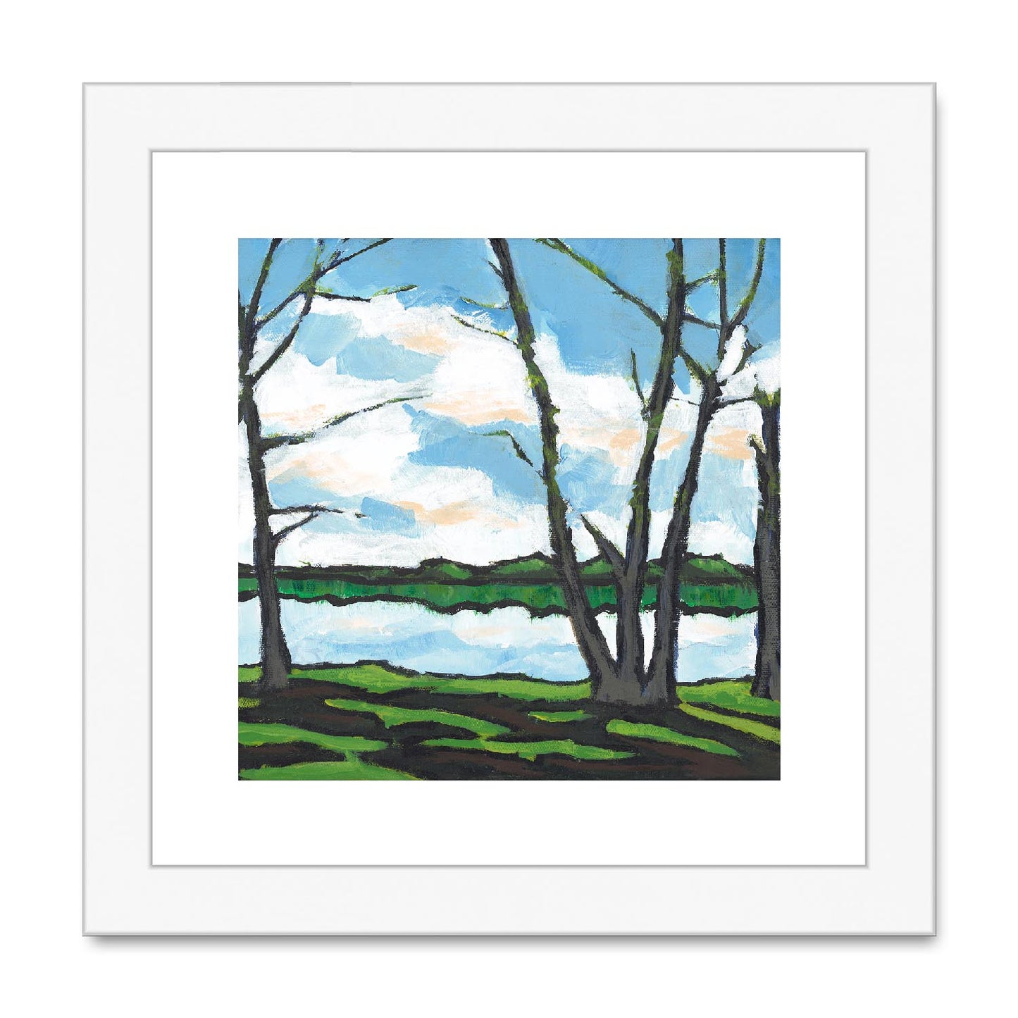Framed Fine Art Print, White Mat,Lakeshore in Acrylic, FPS-1101, 8"x8", White Frame