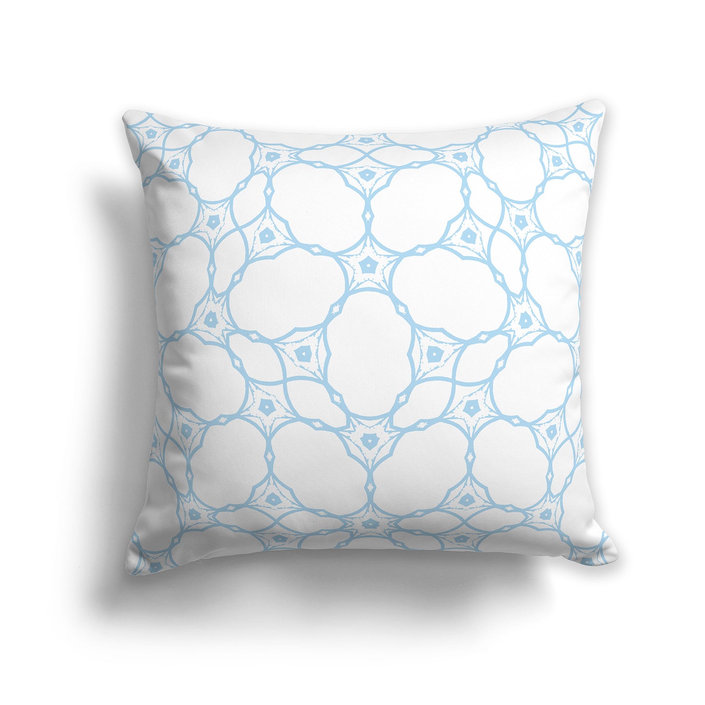 14 inch Throw Pillow with Light Blue and White Web Lace Pattern