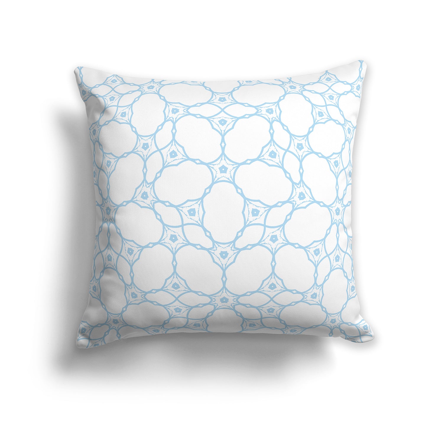 18 inch Throw Pillow with Light Blue and White Web Lace Pattern