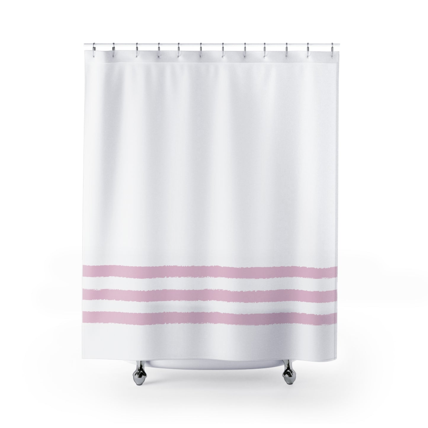 White Shower Curtain with Pale Pink Hand-painted Stripe Print | SC-1081-133
