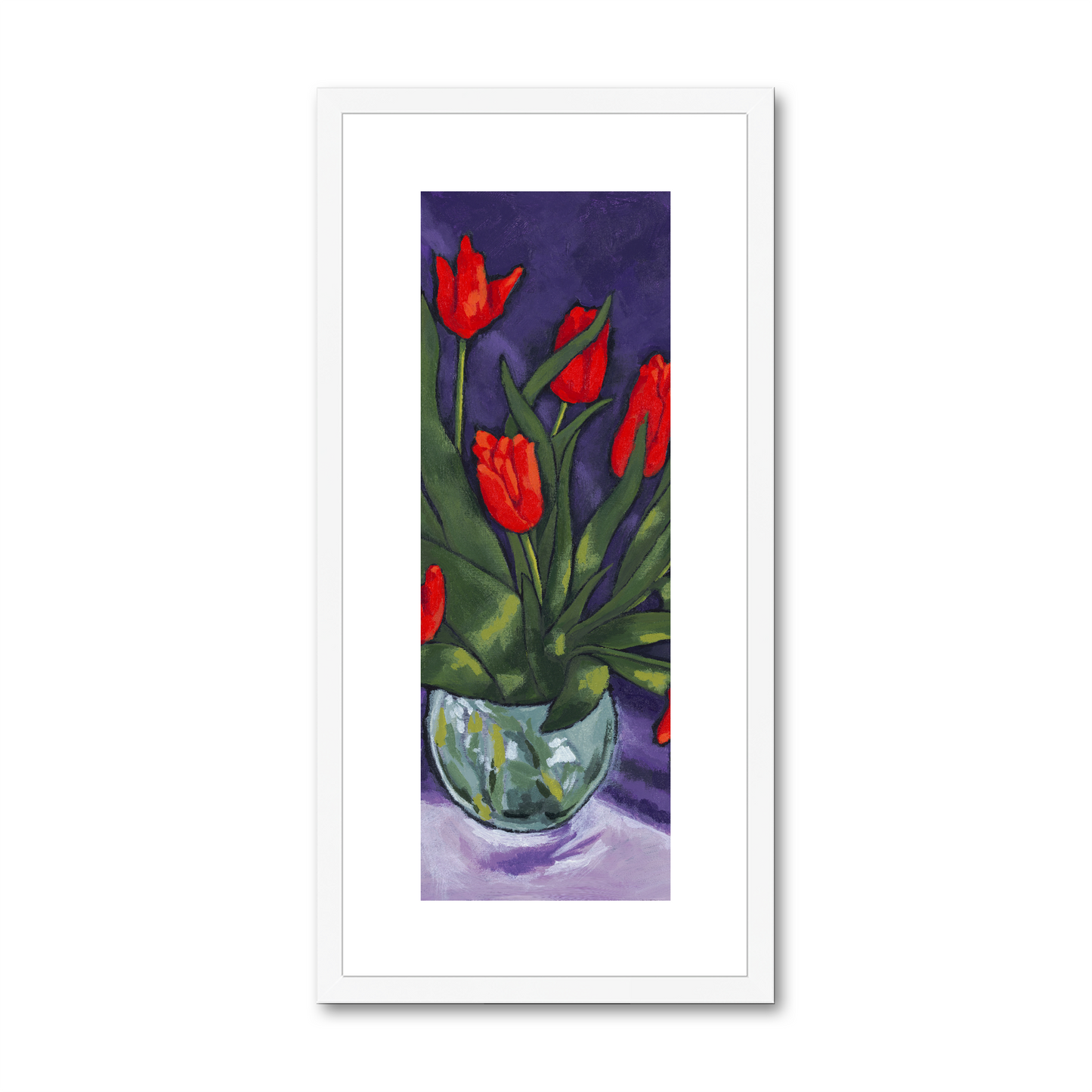 Framed Fine Art Print, White Mat - 16x32 inches | Red Tulips, FPT-1110-1142-001