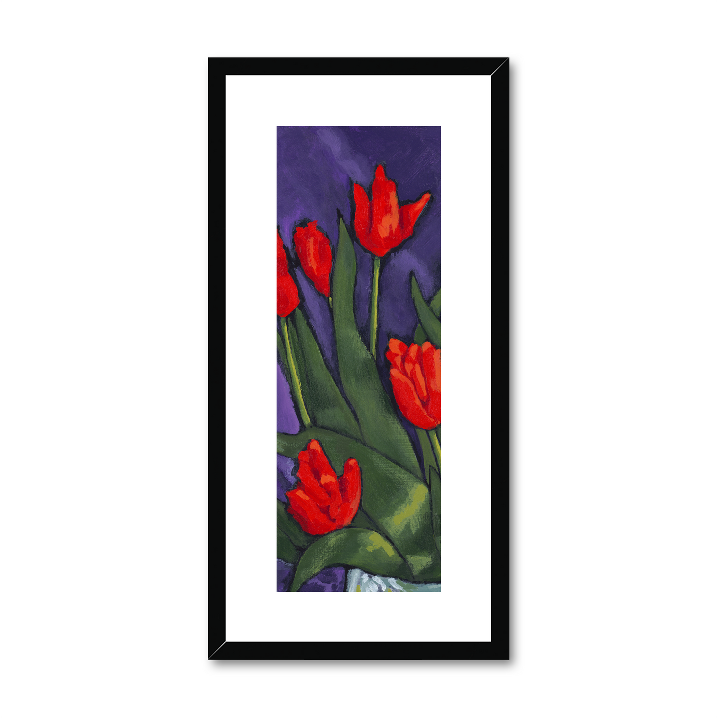 Framed Fine Art Print, White Mat - 12x24 inches | Red Tulips, FPT-1110-1142-002