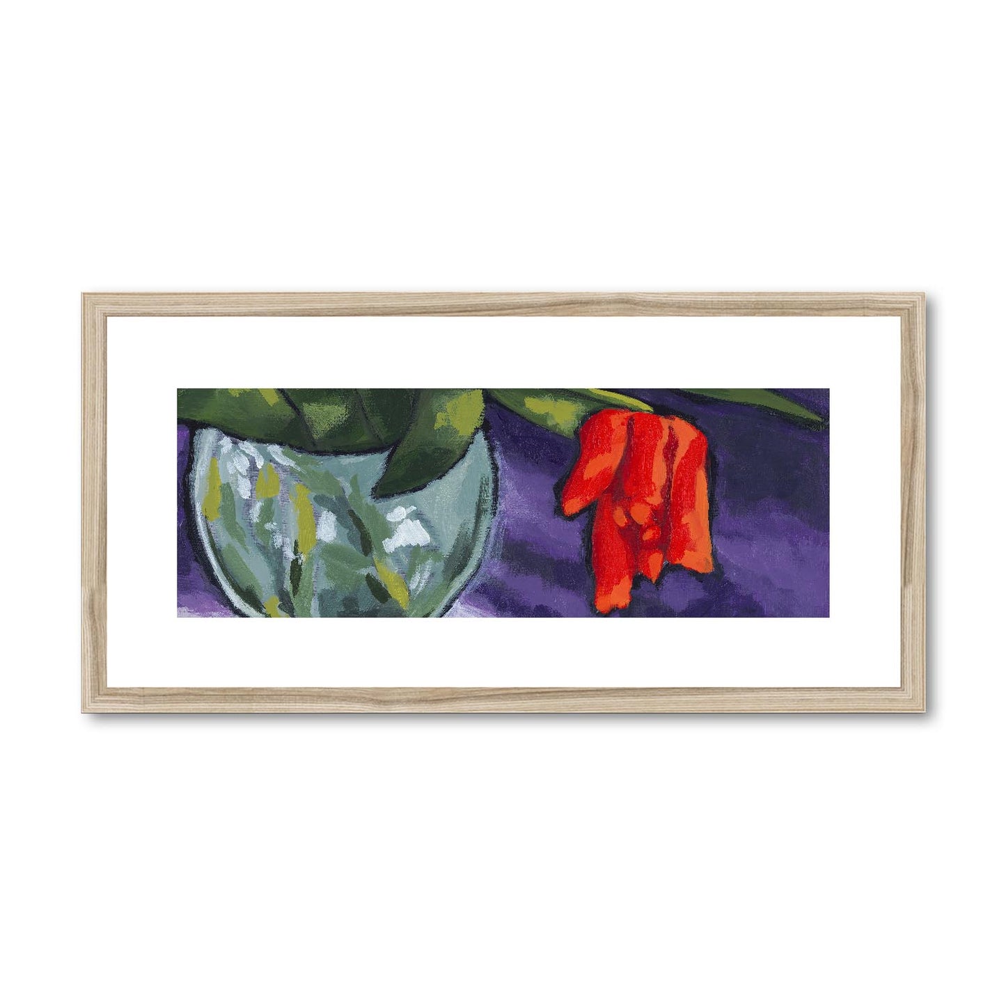 Framed Fine Art Print, White Mat - 24x12 inches | Red Tulip
