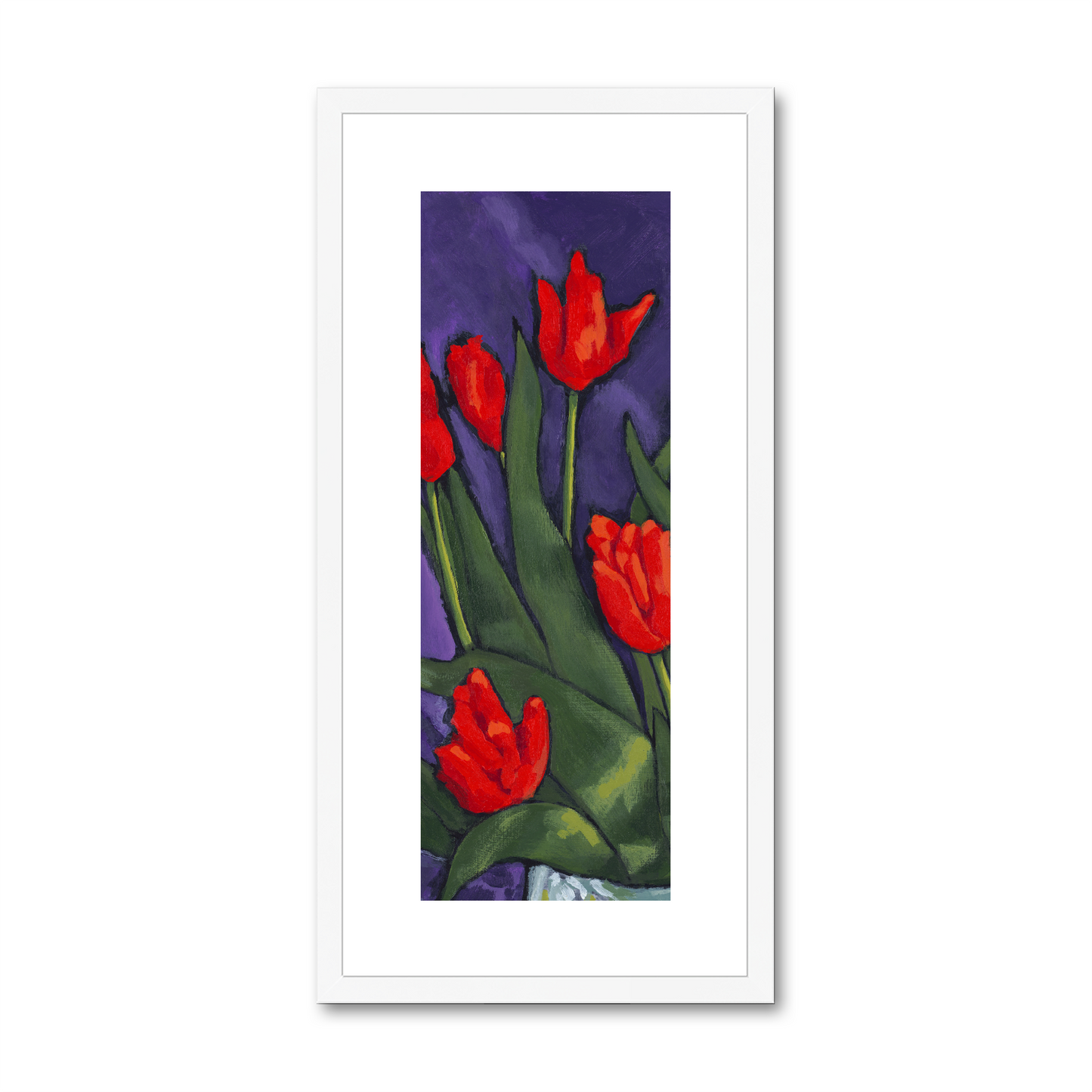 Framed Fine Art Print, White Mat - 16x32 inches | Red Tulips, FPT-1110-1142-002