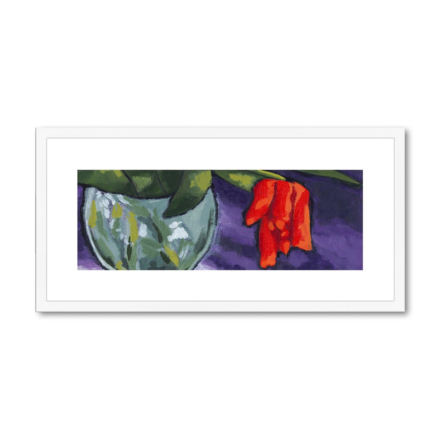 Framed Fine Art Print, White Mat - 24x12 inches | Red Tulip