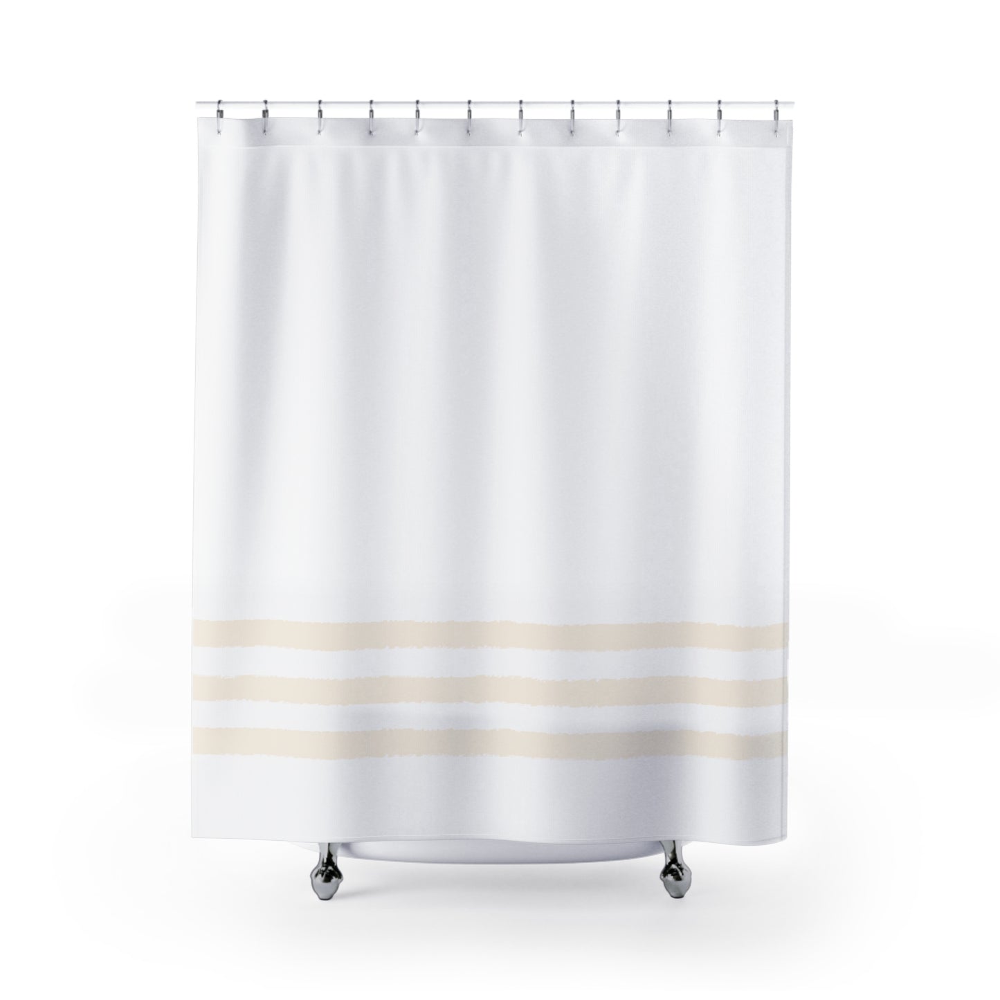 White Shower Curtain with Pale Beige Hand-painted Stripe Print | SC-1071-500