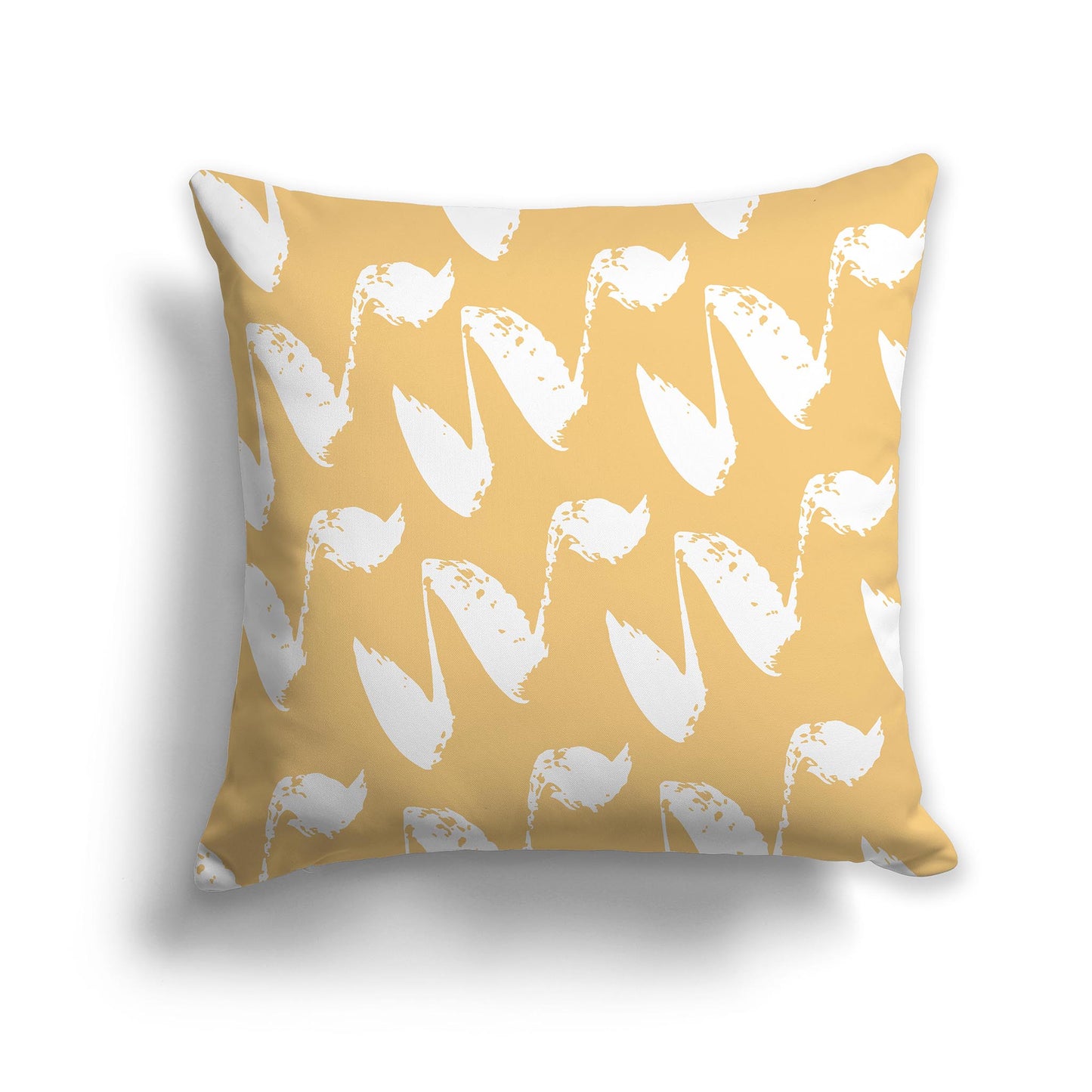 Square Throw Pillow with Yellow-orange and White Squiggle Pattern