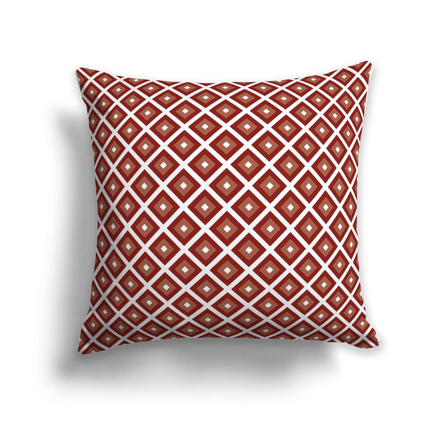 White Throw Pillow with Rust-red Radiating Squares on Both Sides | Faux Suede | 26 x 26 inches