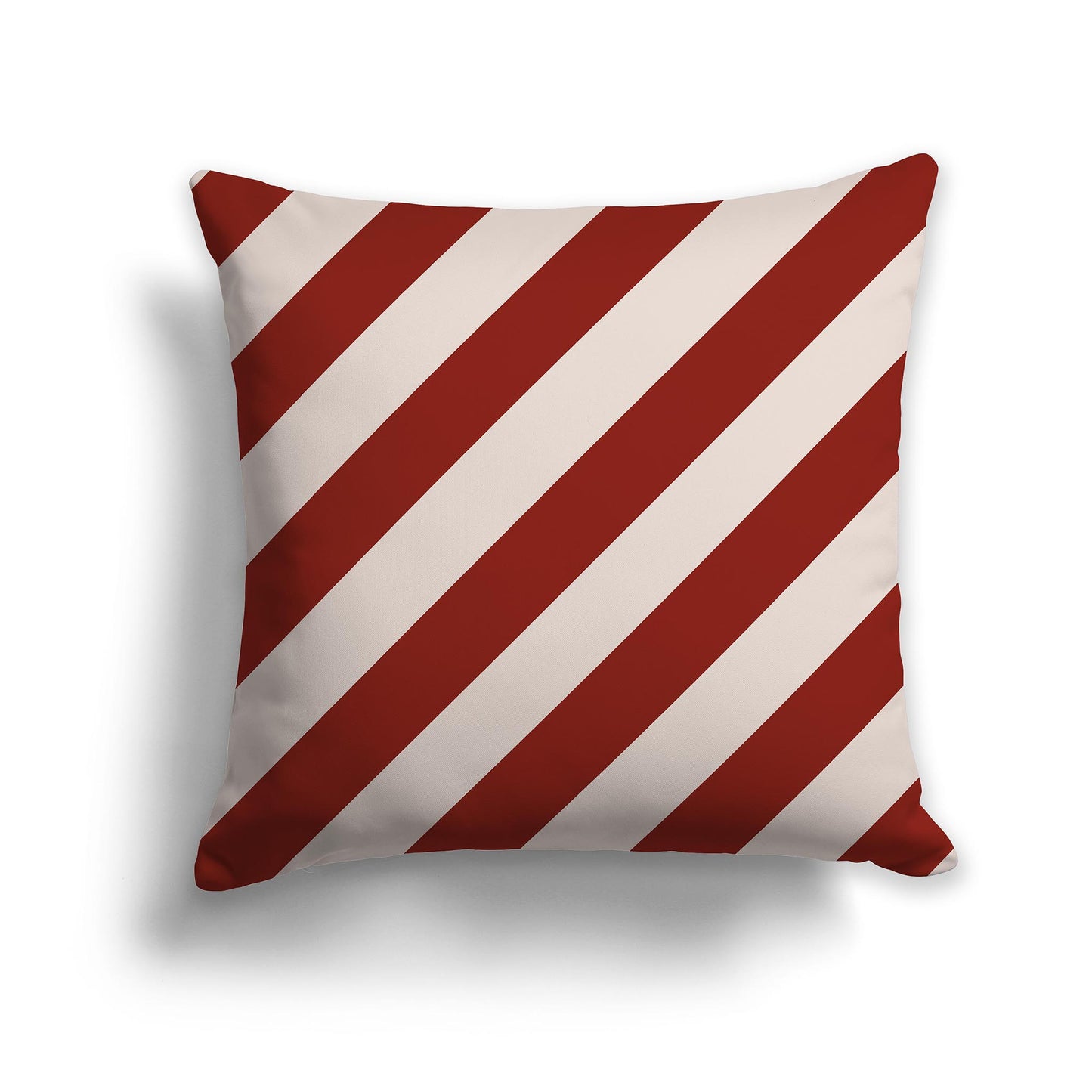 Square Throw Pillow with Red-orange and Off-white Diagonal Bars