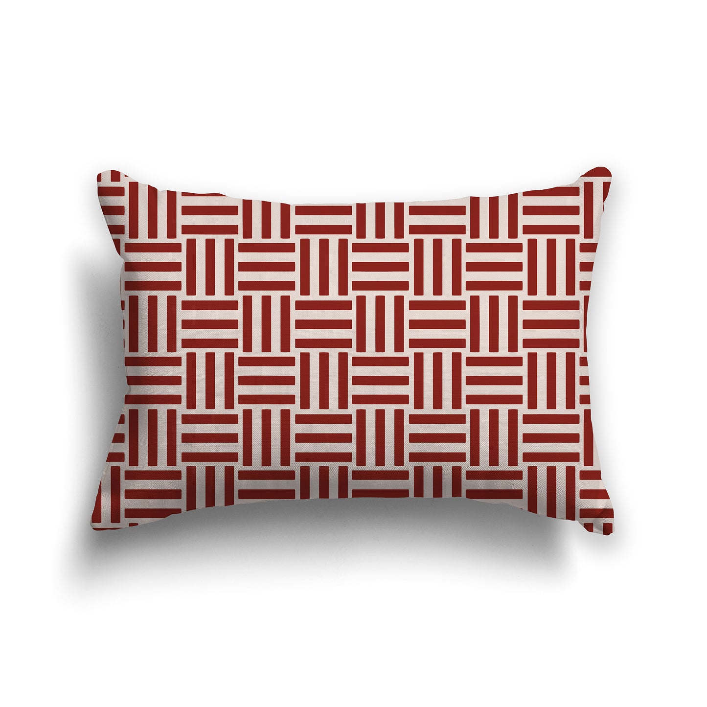 20x14 inch Lumbar Throw Pillow with Red-orange and Off-white Basket Weave Pattern