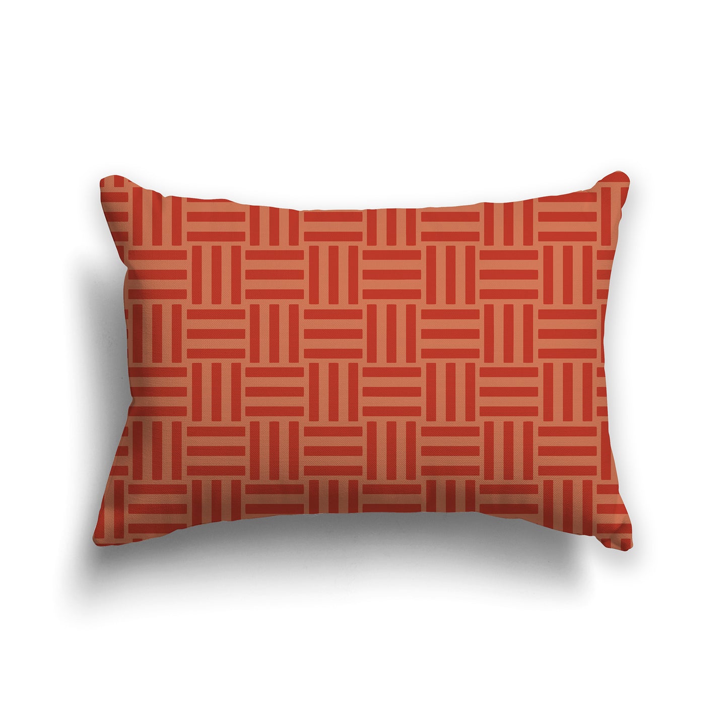 20x14 inch Lumbar Throw Pillow with Two-tone Red-orange Basket Weave Pattern