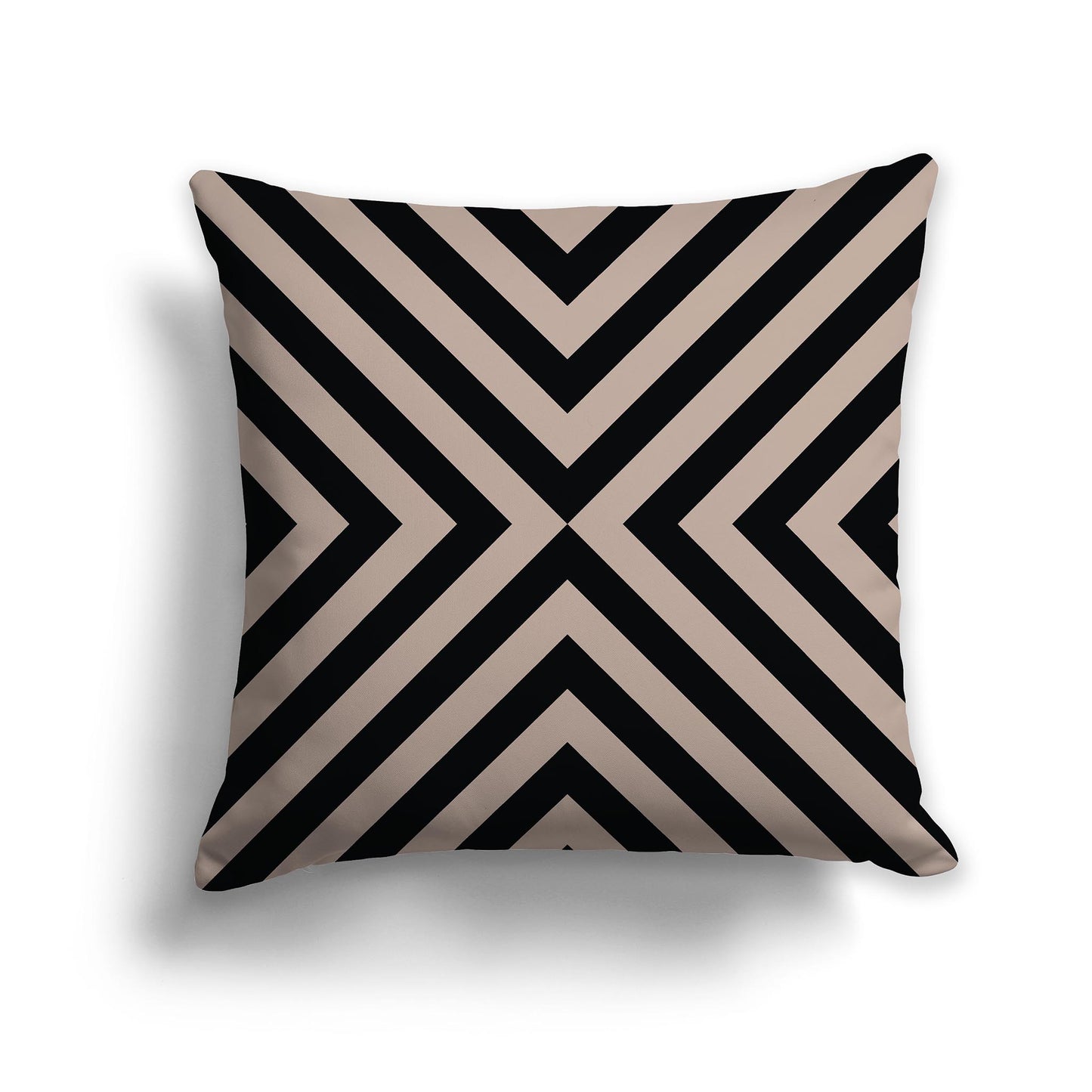 Square Throw Pillow with Black and Dark Taupe Radiating Diagonal Bars
