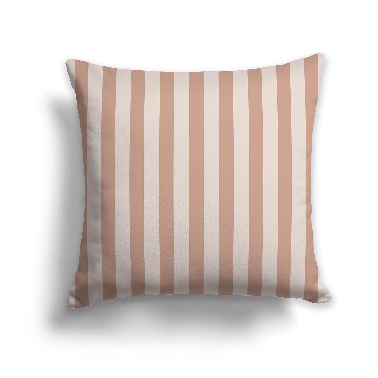 Taupe Throw Pillow with Salmon Vertical Bars on Front | Faux Suede | 26 x 26 inches