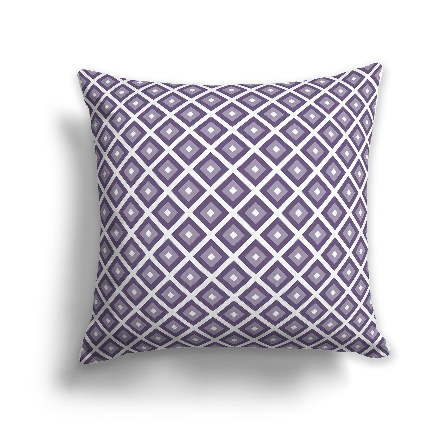 White Throw Pillow with Radiating Two-tone Purple Squares on Both Sides | Faux Suede | 26 x 26 inches
