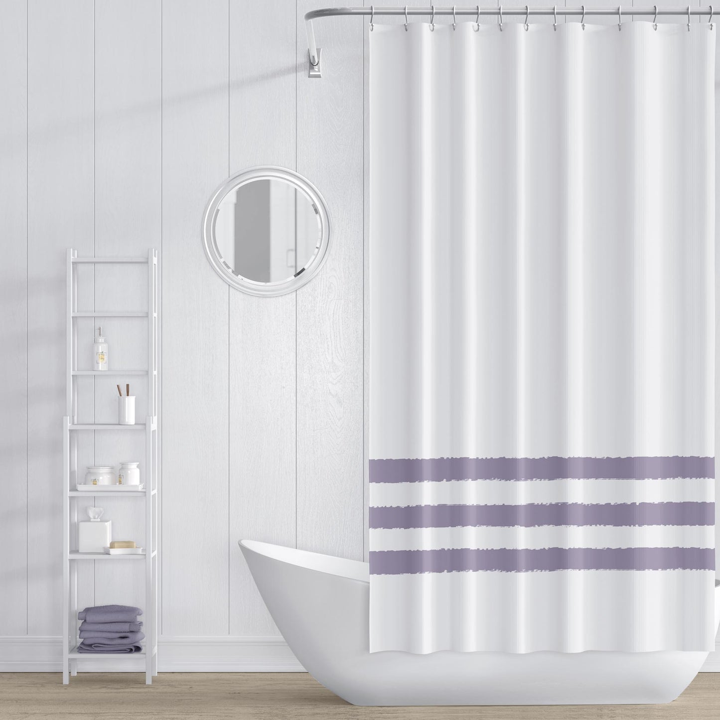White Polyester Shower Curtain with Pale Purple Hand-painted Brush Stroke Print #SC-1143-133
