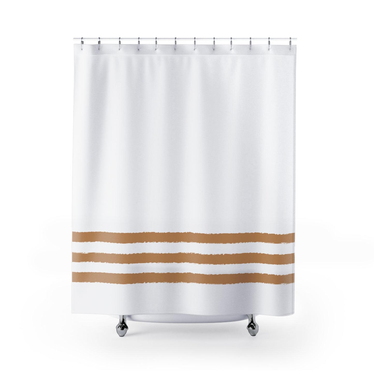 White Shower Curtain with Medium Brown Hand-painted Stripe Print | SC-1043-867