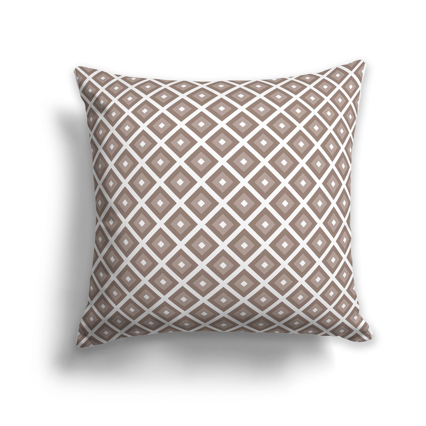 White Throw Pillow with Radiating Two-tone Brown Squares on Both Sides | Faux Suede | 26 x 26 inches
