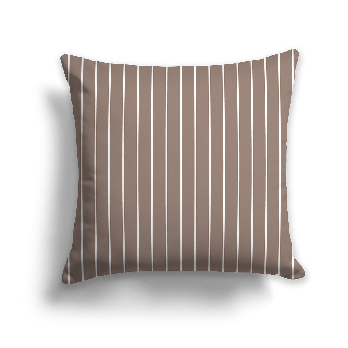 Brown Throw Pillow with Fine White Vertical Stripes on Front | Faux Suede | 26 x 26 inches