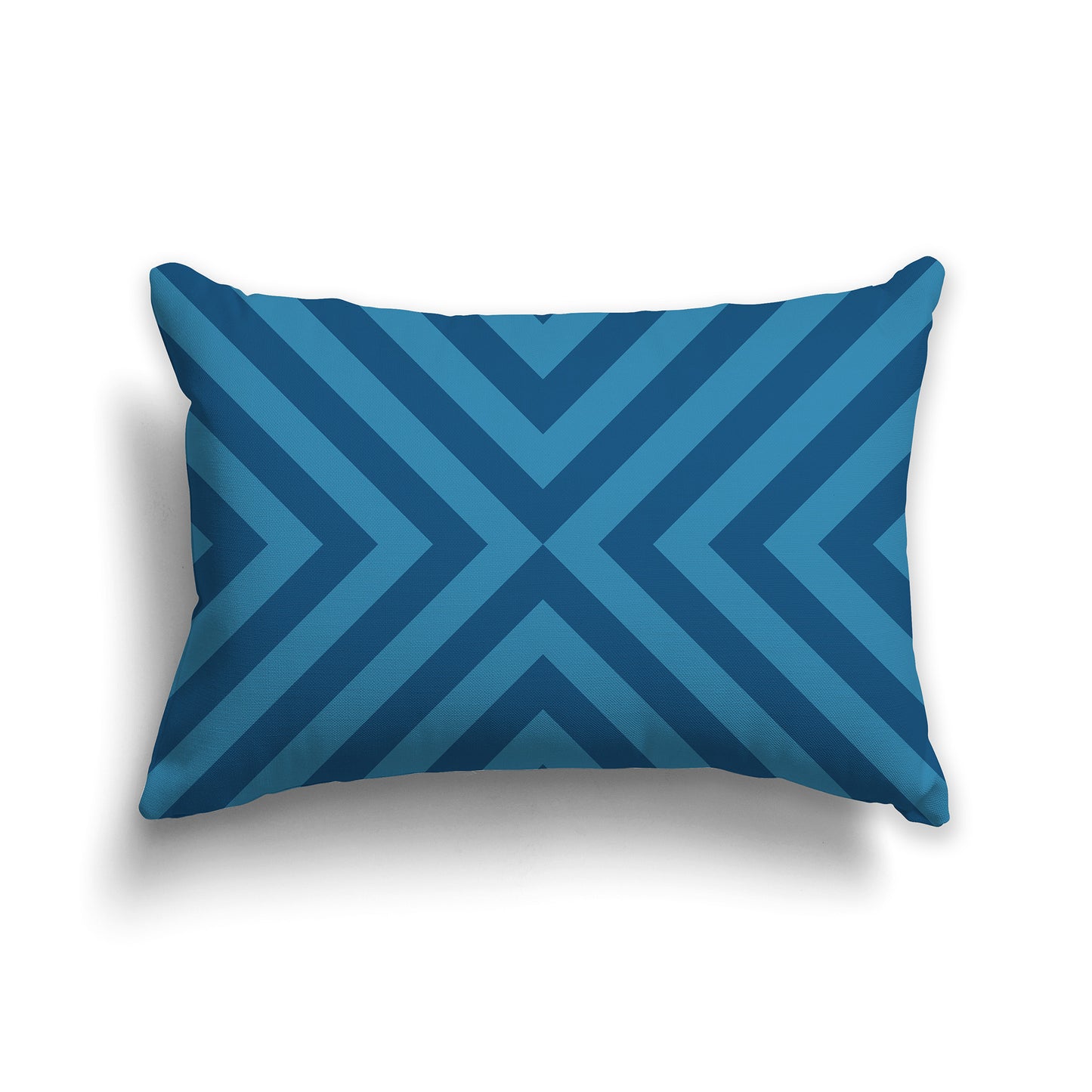 Lumbar Throw Pillow with Two-tone Blue-turquoise Radiating Diagonal Bars