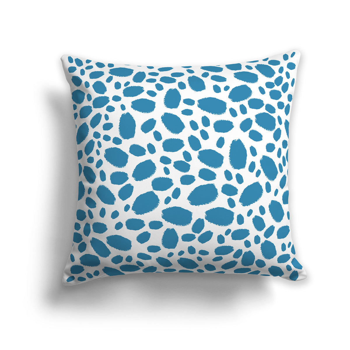 White Throw Pillow with Medium Blue-turquoise Paint Dabs on Both Sides | Faux Suede | 26 x 26 inches