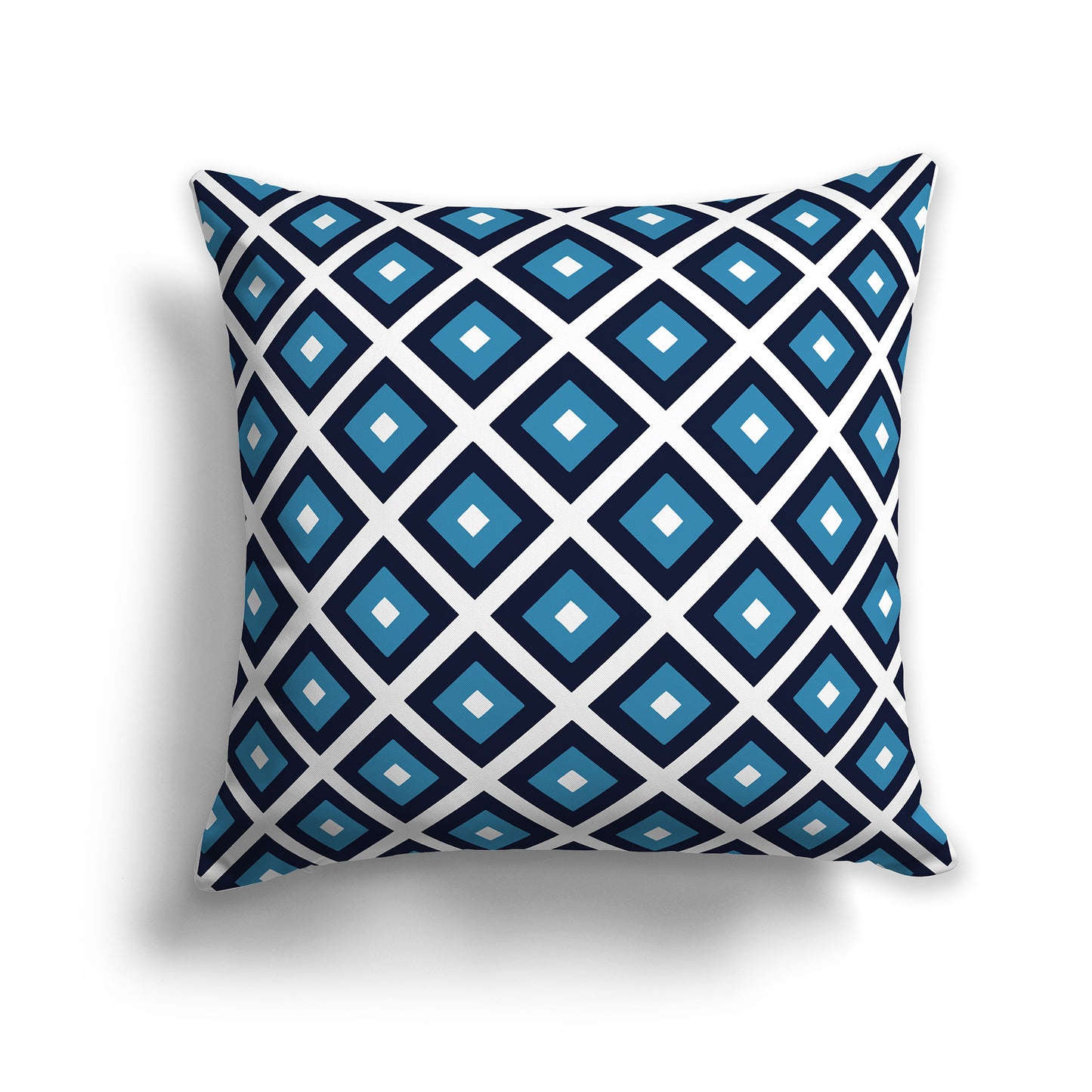 14 inch Throw Pillow with Two-tone Blue-turquoise and White Square Repeat Pattern