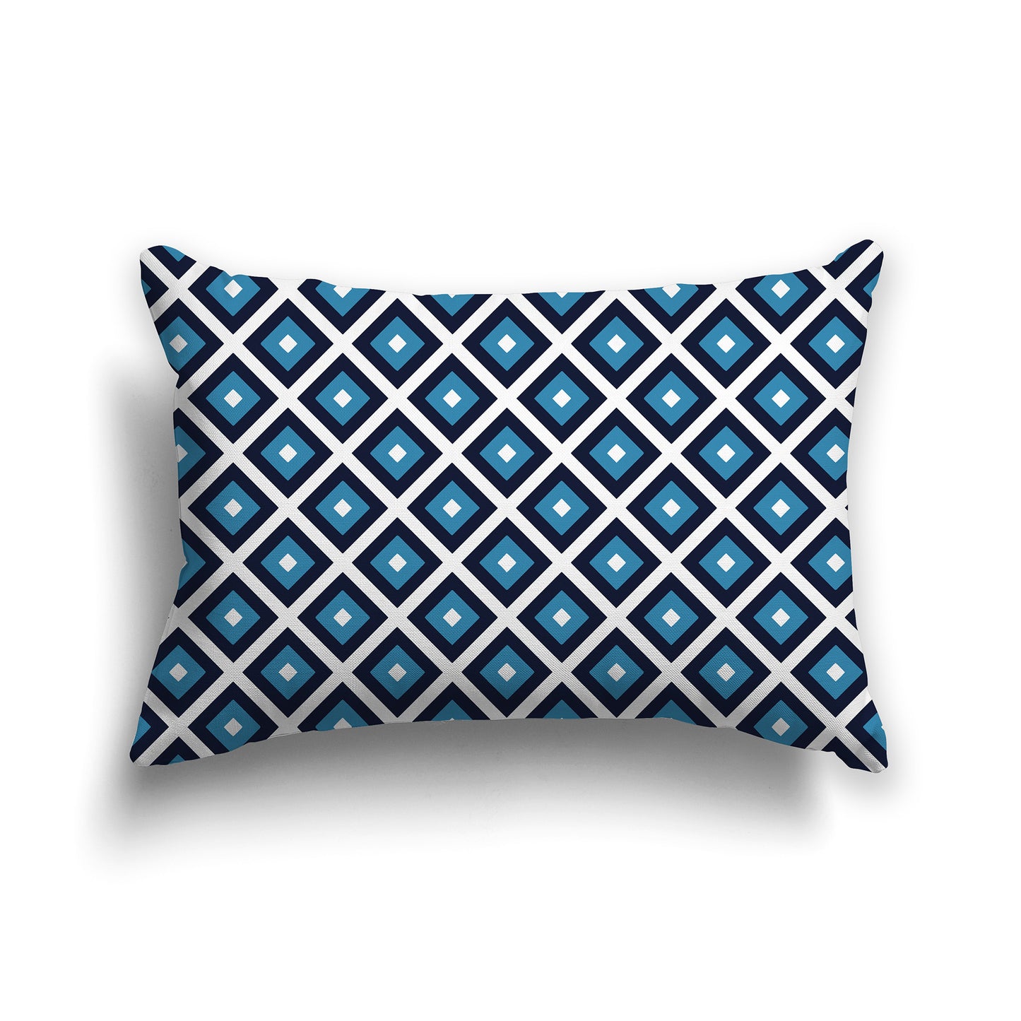 20x14 inch Lumbar Throw Pillow with Two-tone Blue-turquoise and White Square Repeat Pattern