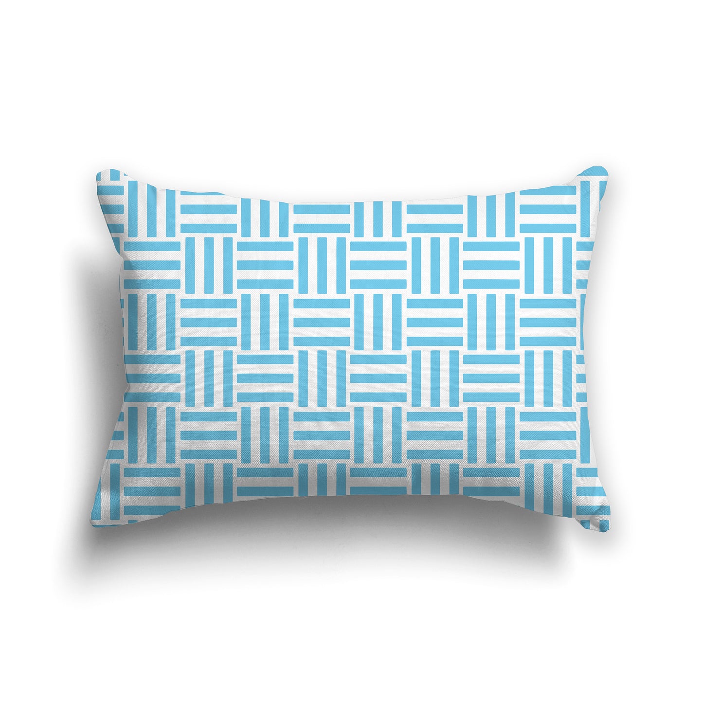 20x14 inch Lumbar Throw Pillow with Light Blue-turquoise and White Light Blue-turquoise and White Basket Weave Pattern