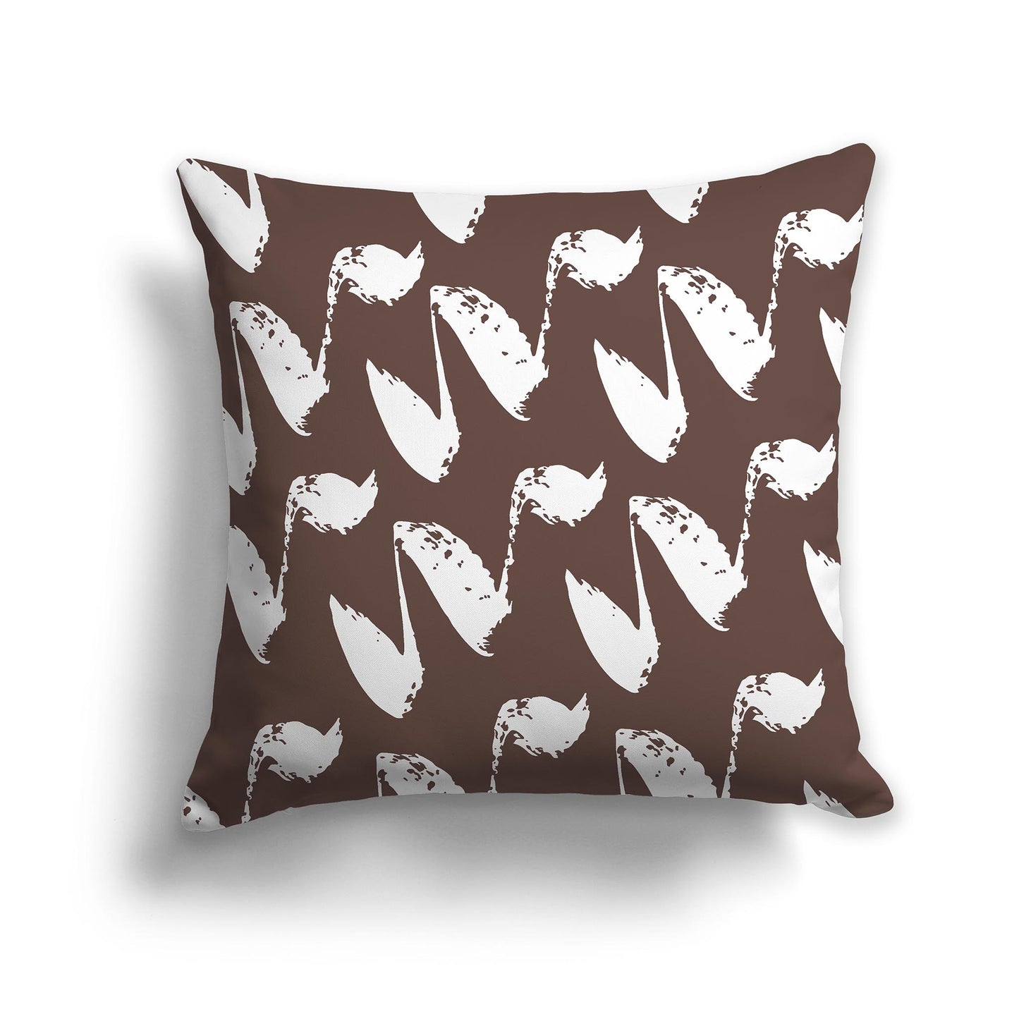 Brown Square Throw Pillow with White Squiggle Pattern