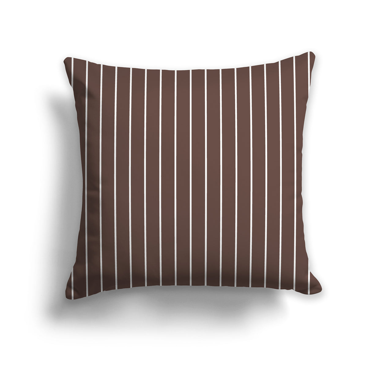 Brown Throw Pillow with Fine White Vertical Stripes on Front | Faux Suede | 26 x 26 inches
