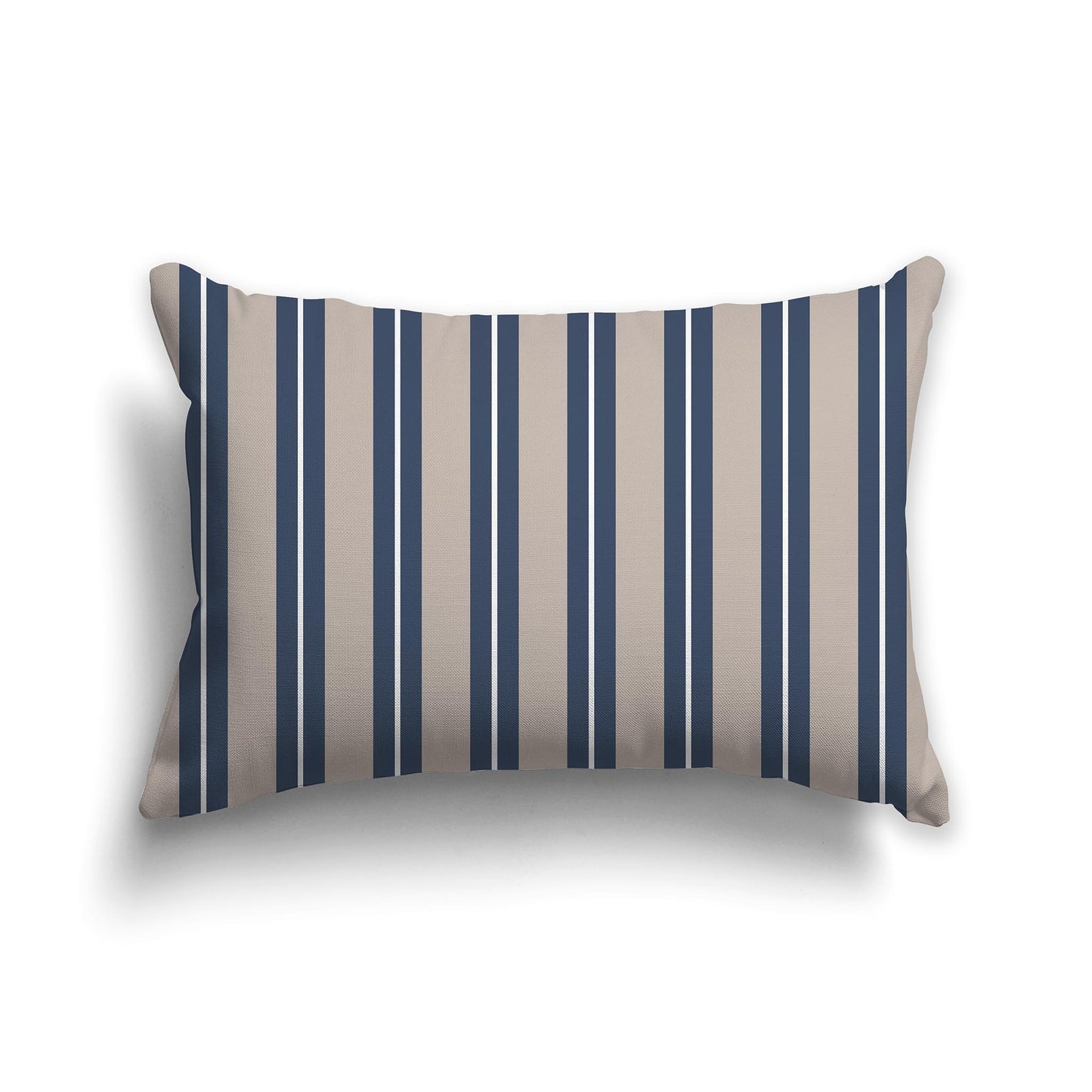 Lumbar Throw Pillow with Taupe, Blue and White Multistripe Pattern