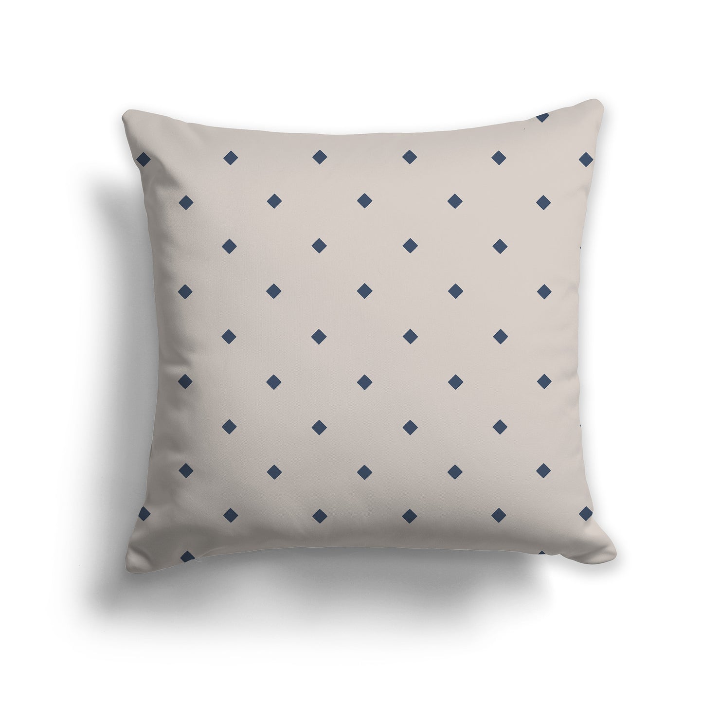 16 inch Taupe Throw Pillow with Large Blue Diamond Pattern