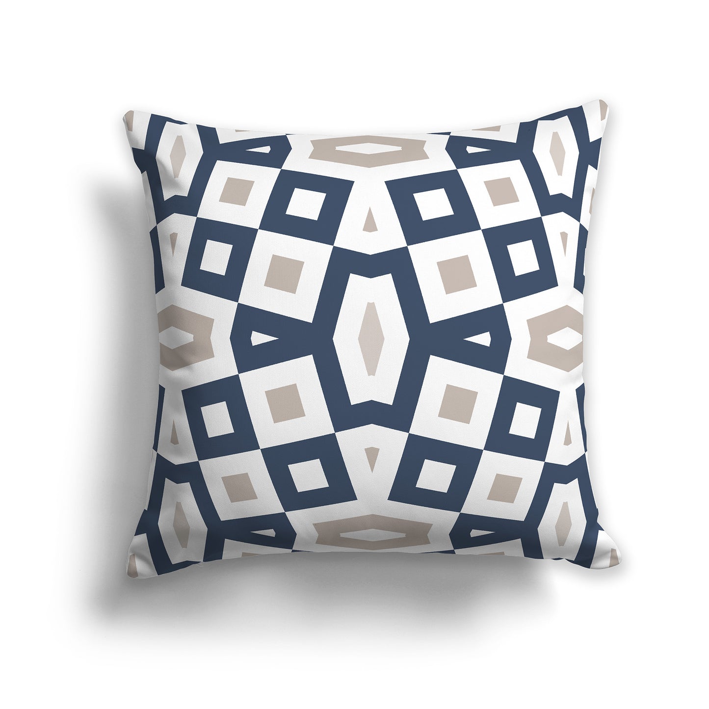 14 inch Throw Pillow with Blue, Taupe and White Geometric Pattern