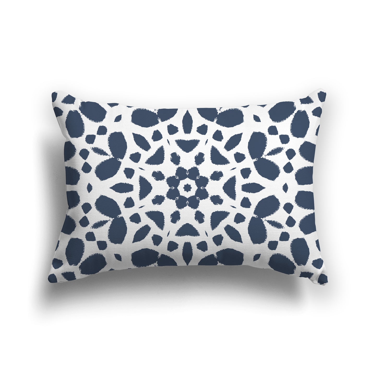 White Lumbar Throw Pillow with Large White Circular Graphic
