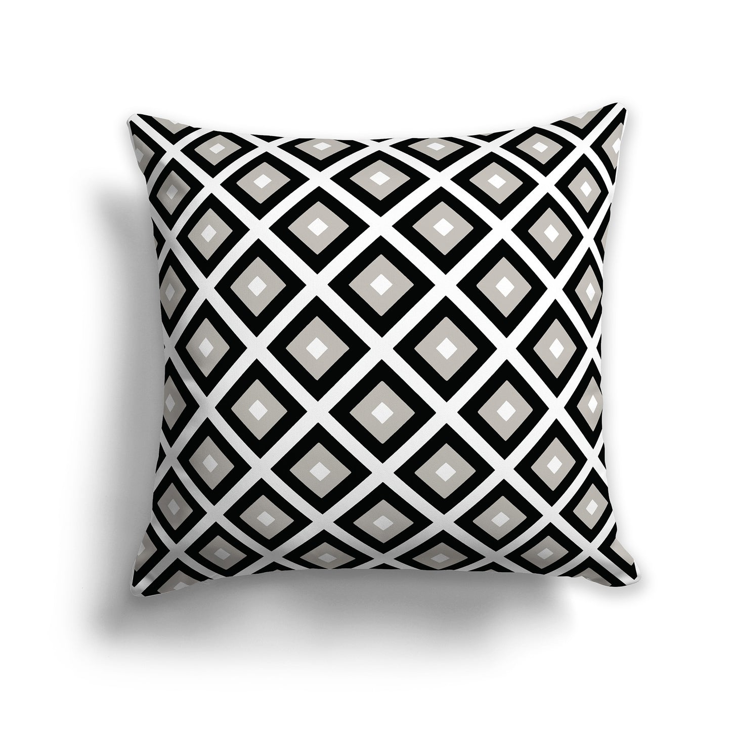 14 inch Throw Pillow with Black, Taupe and White Square Repeat Pattern