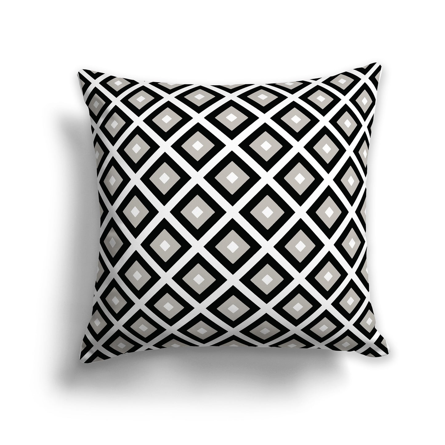 16 inch Throw Pillow with Black, Taupe and White Square Repeat Pattern