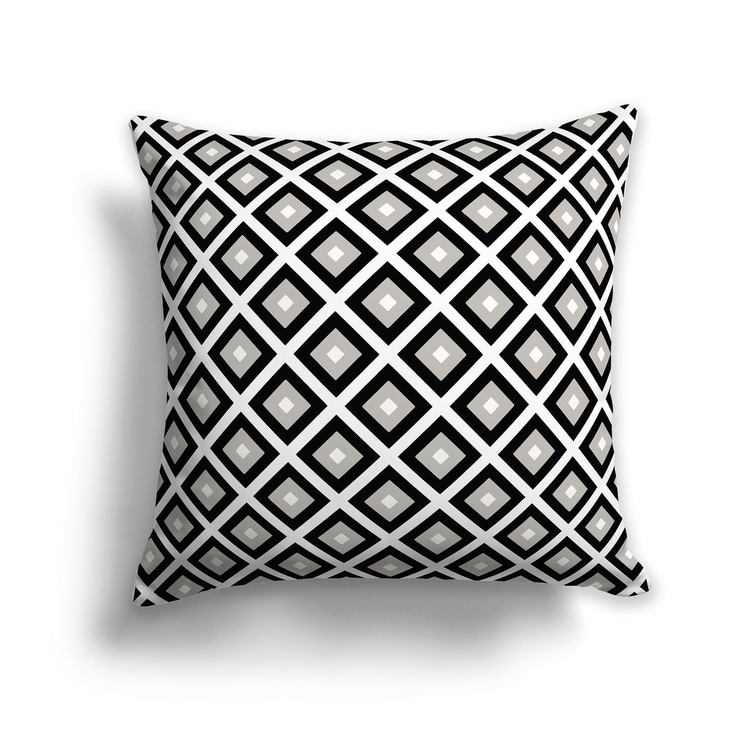 18 inch Throw Pillow with Black, Taupe and White Square Repeat Pattern