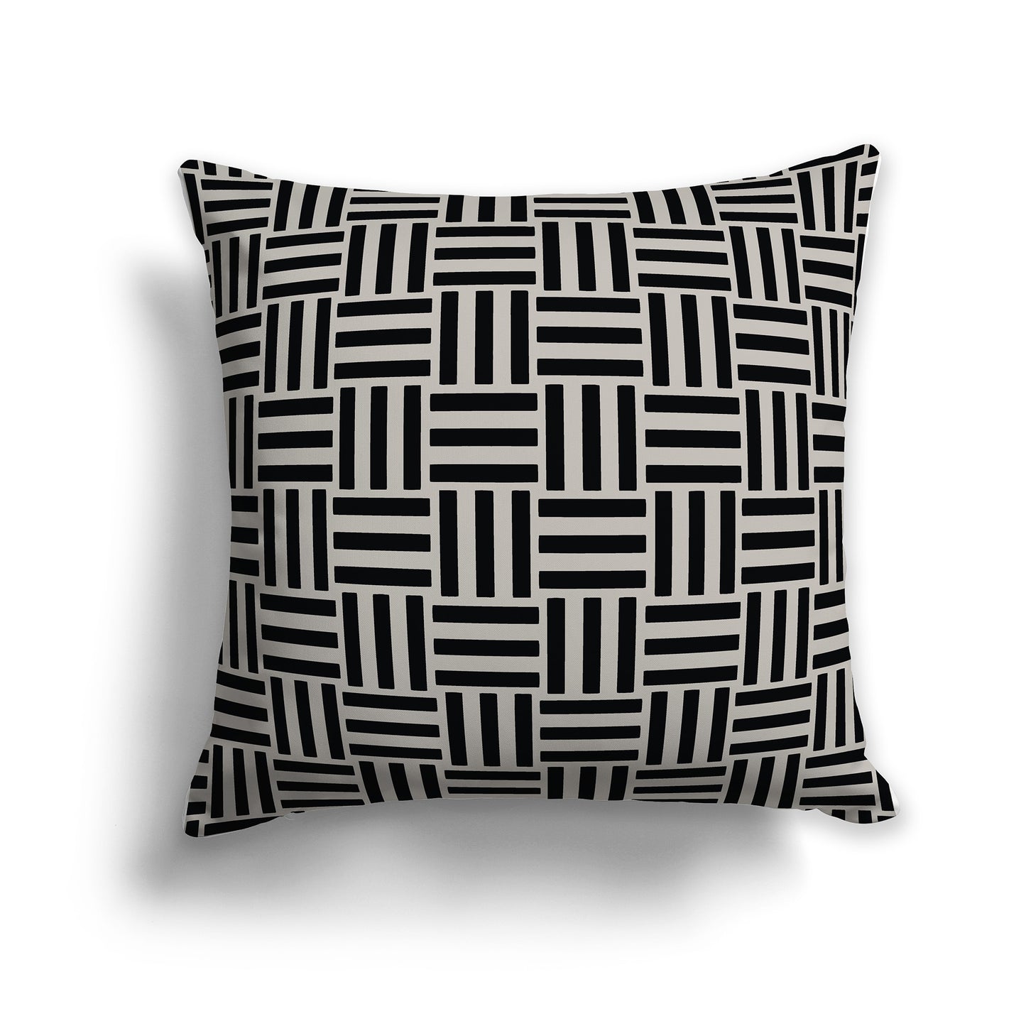 18 inch Throw Pillow with Black and Taupe Basket Weave Pattern