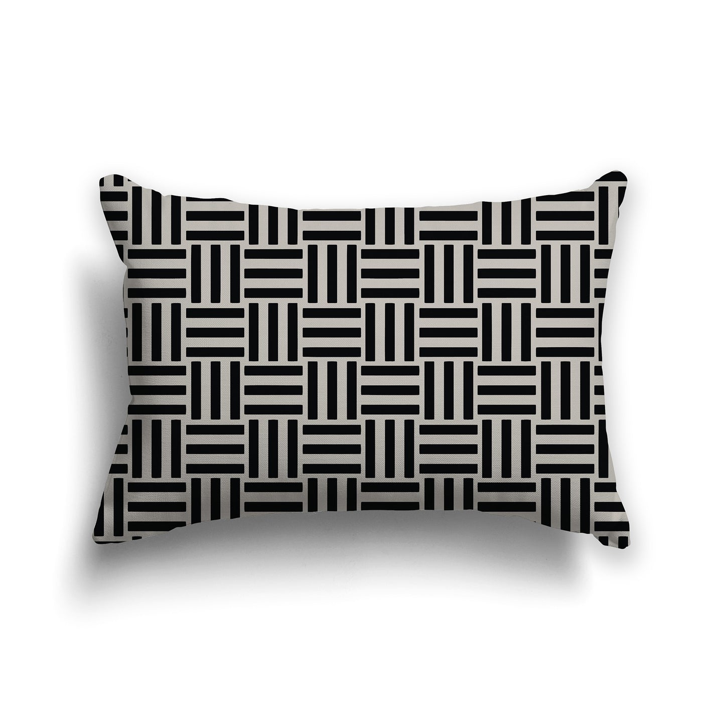 20x14 inch Lumbar Throw Pillow with Black and Taupe Basket Weave Pattern