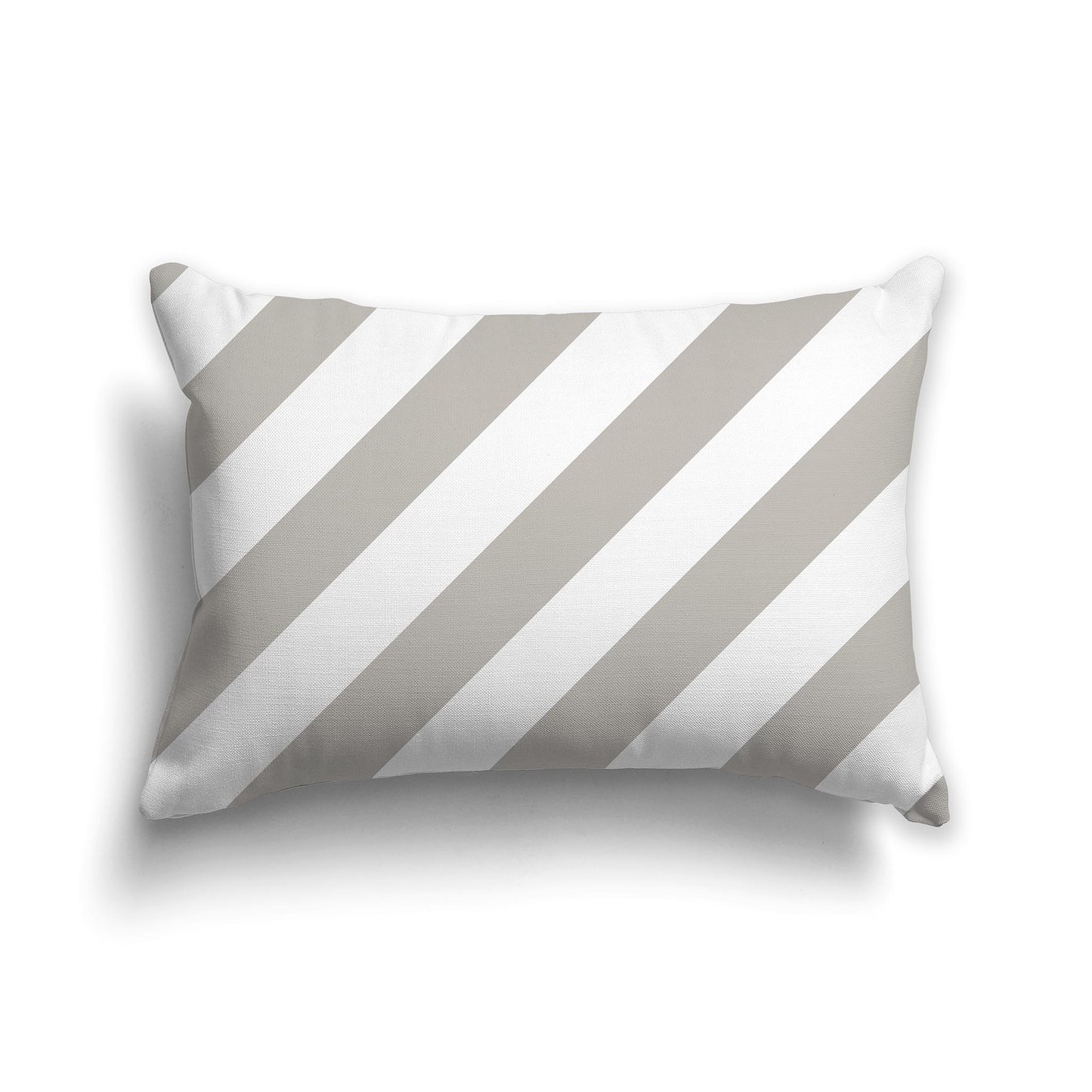 Lumbar Throw Pillow with White and Taupe Diagonal Bars