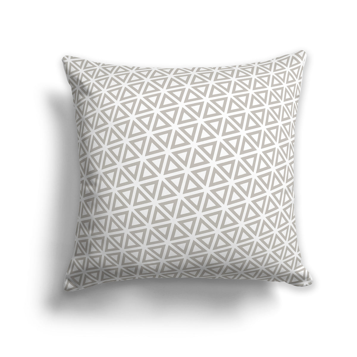 White Throw Pillow with Taupe Triangle Pattern on Both Sides | Faux Suede | 26 x 26 inches