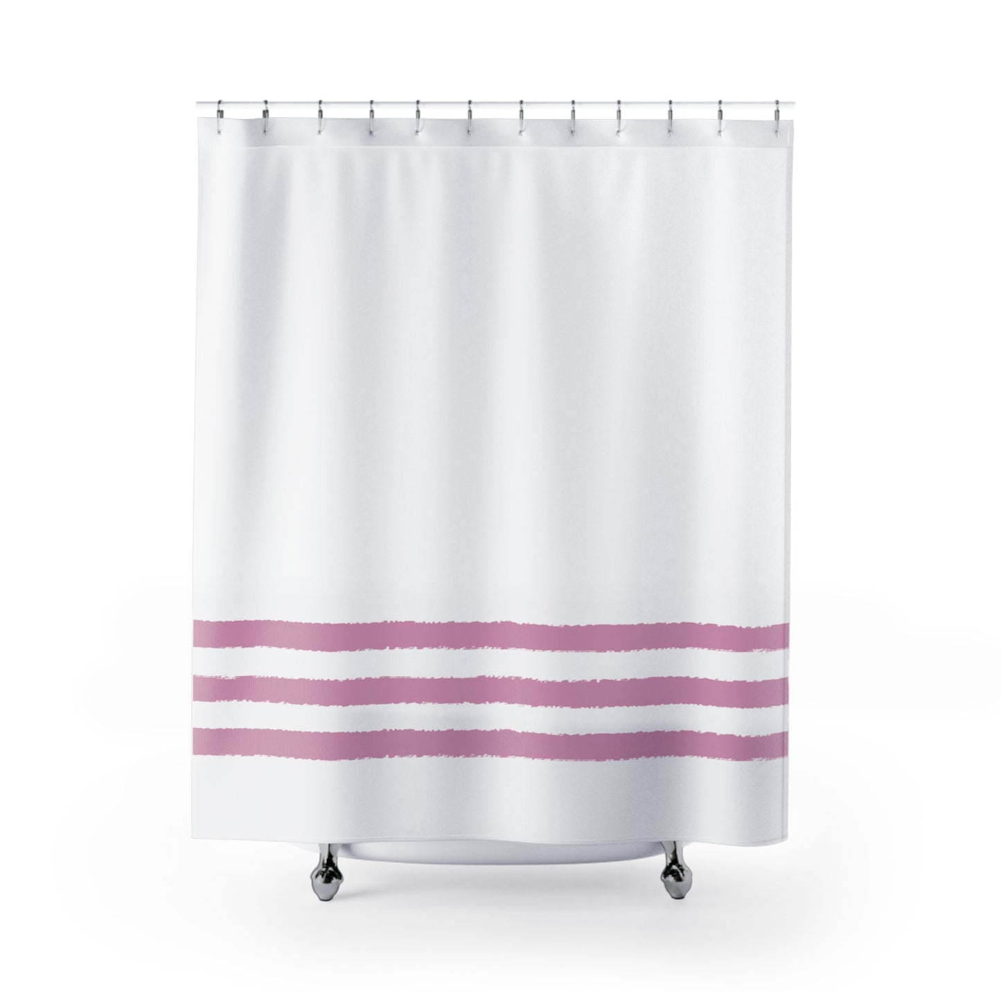 White Shower Curtain with Pink Hand-painted Stripe Print | SC-1081-167