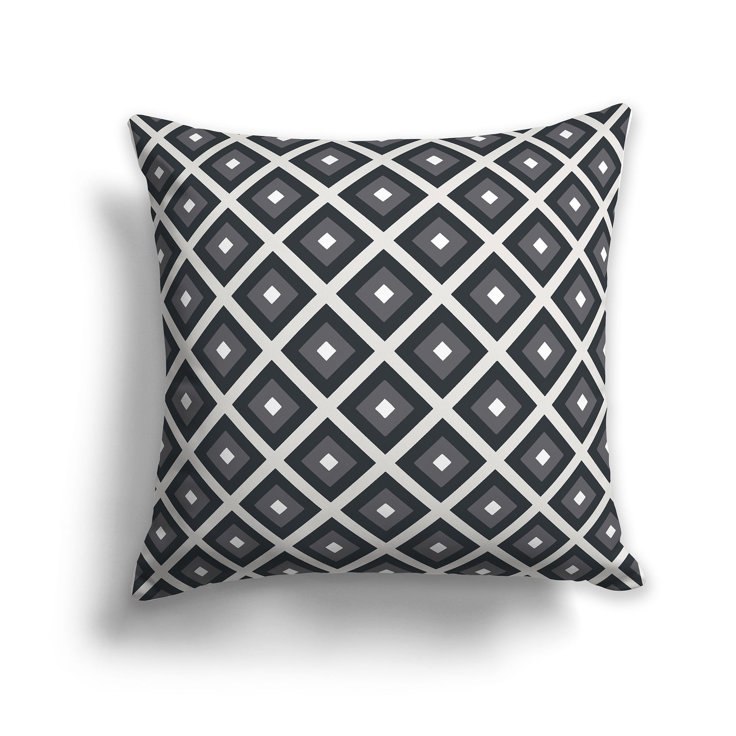 16 inch Throw Pillow with Two-tone Grey and White Square Repeat Pattern