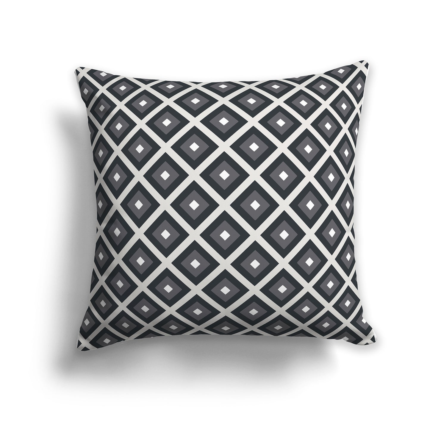 18 inch Throw Pillow with Two-tone Grey and White Square Repeat Pattern