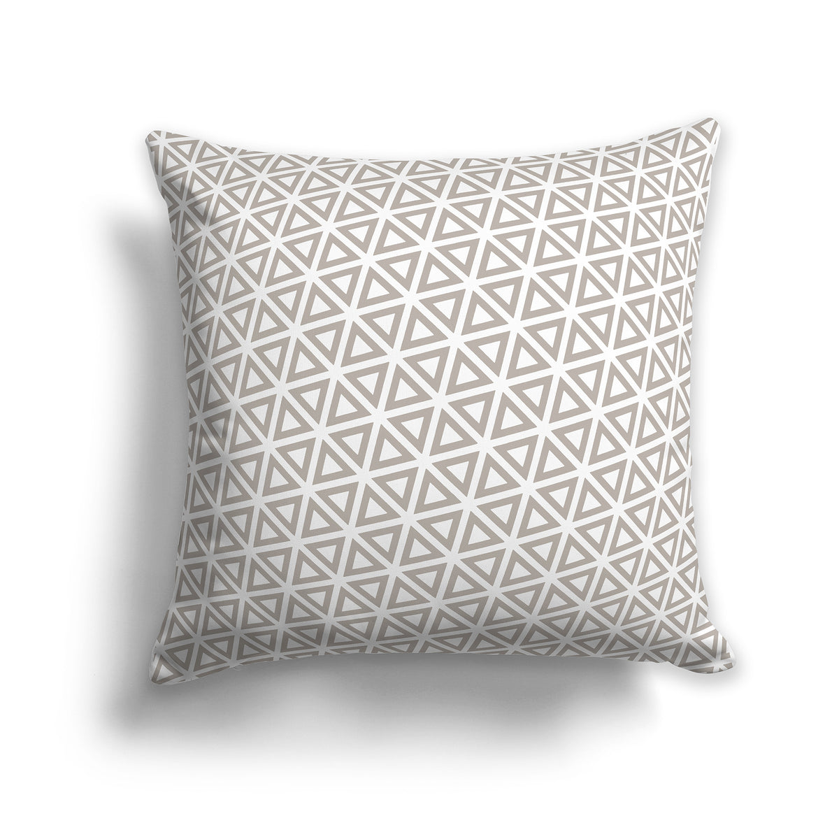 White Throw Pillow with Taupe Triangle Pattern on Both Sides | Faux Suede | 26 x 26 inches